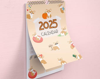 Calendario de pared Corgi 2025: planificador mensual con adorables perros Corgi