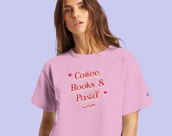 Camiseta corta de café, libros y pasta: camiseta retro para amantes de los libros