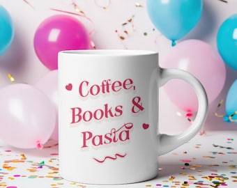 Taza de cerámica para café, libros y pasta: regalo para amantes de los libros