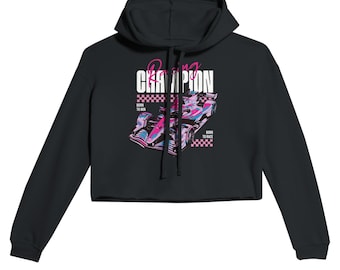 Sudadera corta con capucha de coche de carreras: sudadera con capucha gráfica inspirada en los deportes de motor de Fórmula 1 para mujer