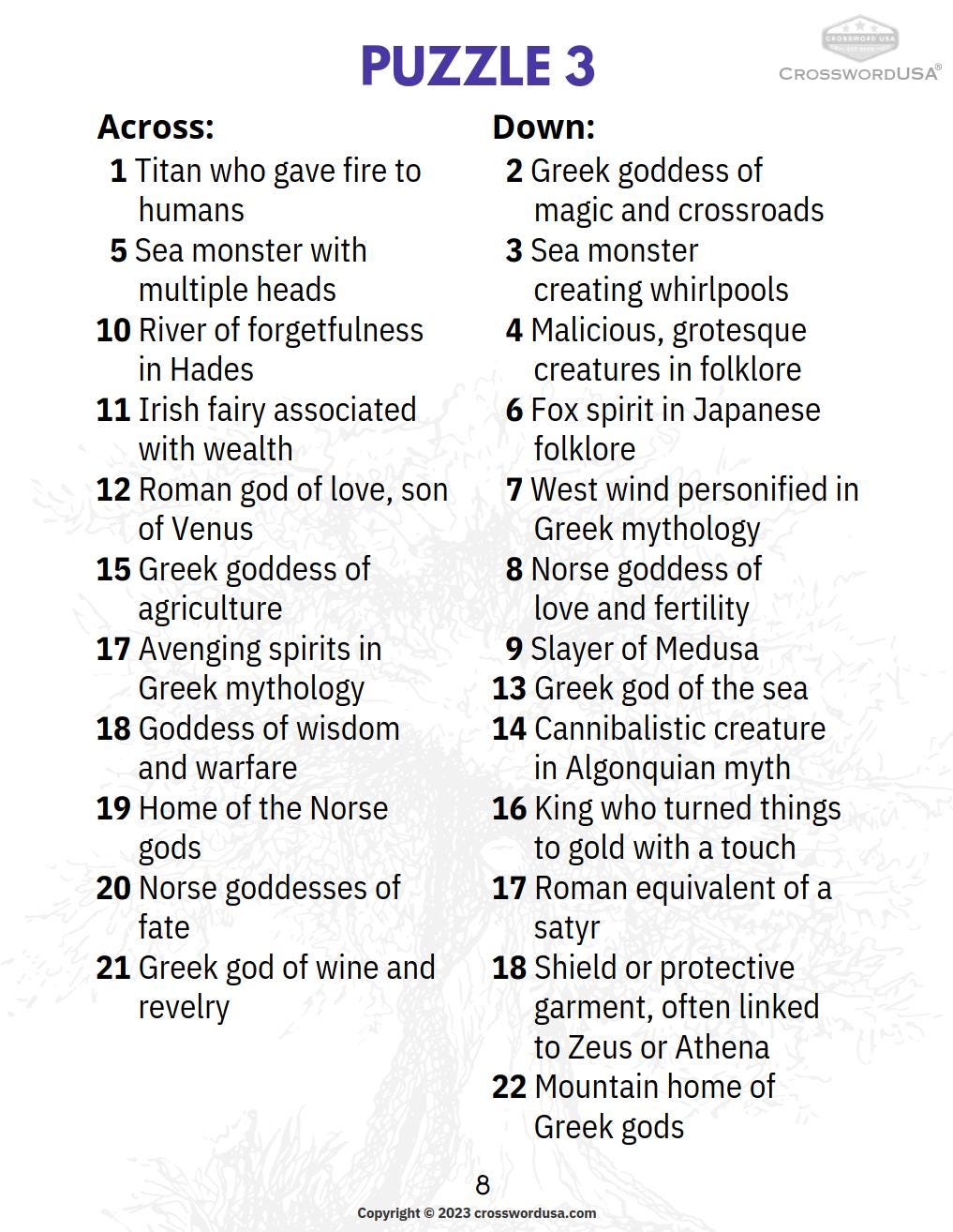 Mythology crossword puzzle book | 1900+ words | large print | gods, heroes  u0026 creatures - etsy canada