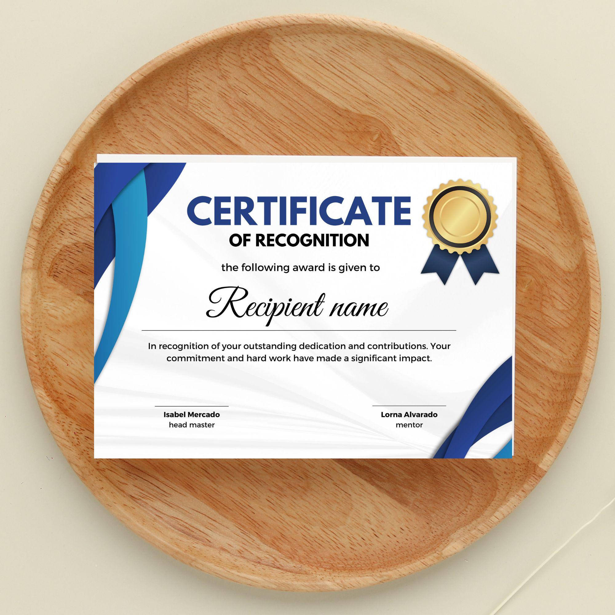Recognition Card Design Example Modern Recognition Certificate Template, Editable Design (PDF File ...