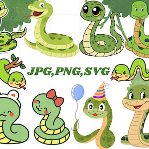 Cute Snake Clipart Bundle/Cute Reptile Clip Art /Cute Snake PNG Bundle/ Digital Craft Designs/Little Snakes Clipart/ Reptile Woodland Animal
