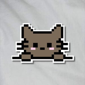 Autocollant en vinyle mat chat pixel waterproof - Sticker chat marron - Sticker décoratif - Papeterie - Kawaii - Sticker résistant à l'eau