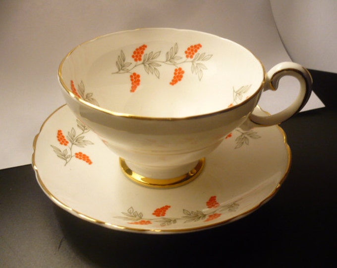 Vintage Staffordshire England Fine Bone China White and Orange Etsy