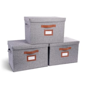 Large Collapsible Storage Bins with Lids, Fabric Handles, Faux Leather Handles and Label Holder, 16&quot;x11&quot;x11&quot;, 3-Pack Decorative Storage Box