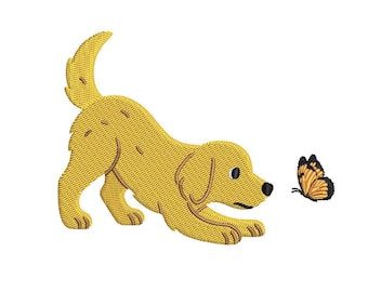 Golden Retriever Embroidery pes dst exp jef Dog Machine Embroidery Design, Chasing Monarch Butterfly Instant Download, Animal Lover Gift