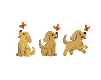 Goldendoodle Embroidery pes dst exp jef Dog Machine Embroidery Design, Groodle Puppies Chasing Butterfly Instant Download, Animal Lover Gift