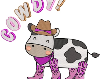Süße Kuh Traktor Stickerei, Bauernhof Tier Stickerei, Baby Bauernhof Girly Land Kuh Stickdatei, 6 Größen, Western Stickdateien pes dst