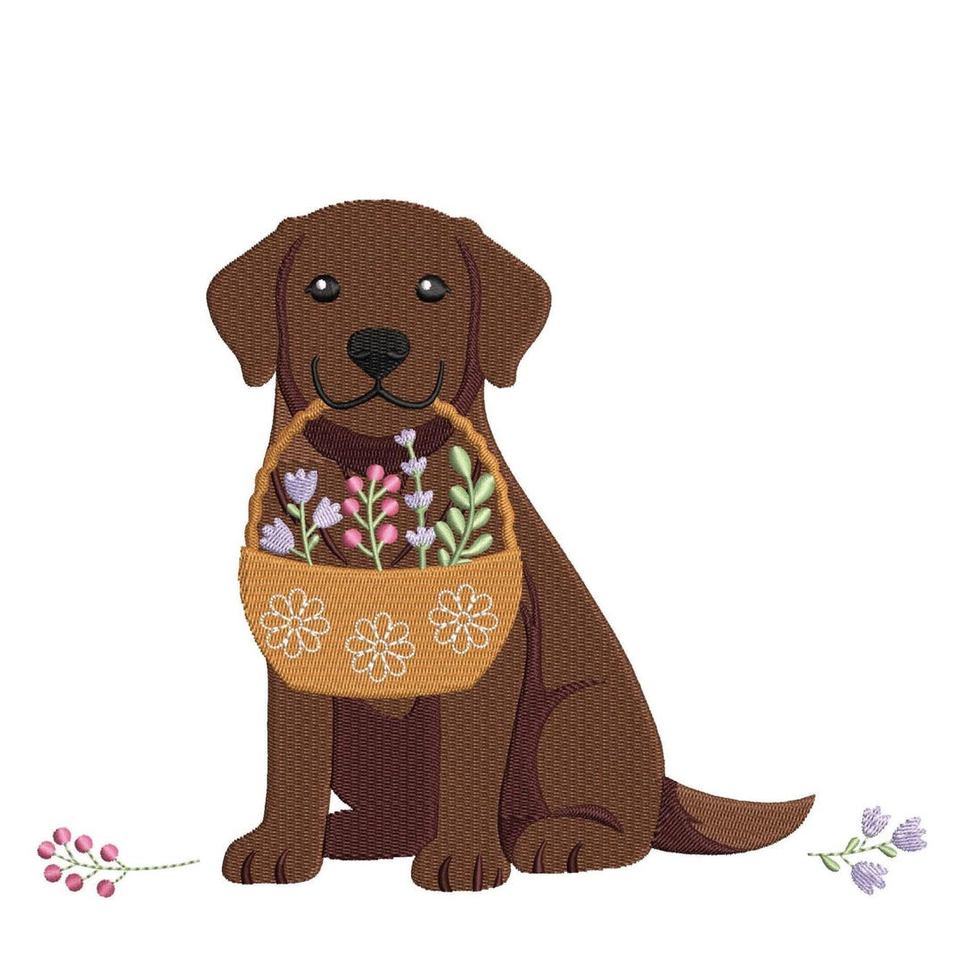 Lab Wmbroidery Pattern Chocolate Labrador Embroidery Design, Lab Dog With Flowers Machine ...