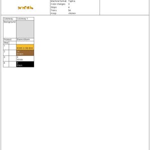 May include: Document detailing embroidery design JA-3065, measuring 9.9 cm wide and 2.1 cm high. The design uses 4 colours and has 6,046 stitches. Includes colourway information and machine format details.