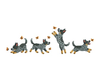 Blue Heeler Dog Embroidery Design pes dst vp3 hus Playful Cattle Dog Puppy Machine Embroidery Design Chasing Butterfly Digital Download File