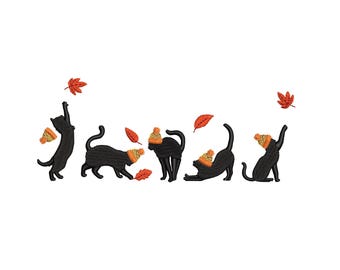 Fall Cozy Fats Embroidery Design, Black Cats Machine Embroidery File, Cat Autumn Embroidery Trendy Cat Lover pes dst exp hus jef sew vp3 xxx