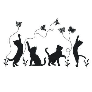 黒猫の刺繍デザイン 4 サイズ、子猫の機械刺繍パターン、猫好きのための蝶の刺繍、ペット好きの猫の pes ファイル
