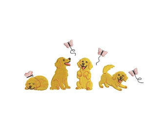 Golden Retriever Embroidery Design, Puppy Butterfly Summer Embroidery Pet Machine Embroidery Pattern Great for Dog Embroidered Sweatshirt