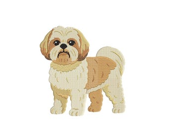 Shih Tzu Embroidery Design, Cute Dog Embroidery, Fluffy Puppy Embroidery pes dst exp hus inb jef sew vp3 xxx Machine Embroidery Design File