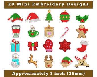 Set Mini Christmas Embroidery Designs, 1 inch Small Embroidery Design Pattern, Embroidery Designs Minimalist Snowman Present Elf Reindeer