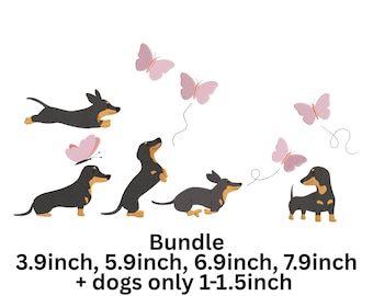 Minibundel - teckel hond borduurwerk, mini borduurset zak mini Weiner machine borduurwerk ontwerpen, zwarte teckel worst puppy digitaal