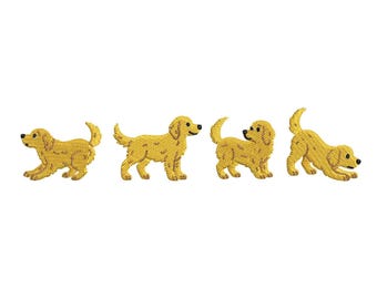Four Golden Retriever Embroidery pes dst exp jef Dog Machine Embroidery Design, Puppy Poses Lineup Download, Animal Lover Gift Border Runner