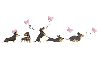 Dachshund Dog Embroidery pes dst exp hus inb jef sew vp3 xxx Mini Weiner Machine Embroidery Design, Black Dackel Sausage Puppy Digital File