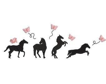 Nature Horse with Butterfly Machine Embroidery Pattern, Horse Silhouette Embroidery Design, Country Horse Embroidery File, Instant Download