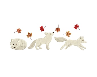 Artic Fox Embroidery Design, White Wolf Fall Machine Embroidery Design, Autumn Instant Download, Wild Baby Animal pes dst exp hus jef vp3