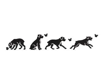 Boxer Embroidery pes dst exp hus jef vp3 Bullenbeisser Dog Machine Embroidery Design, Black Silhouette Puppy Butterfly Instant Download