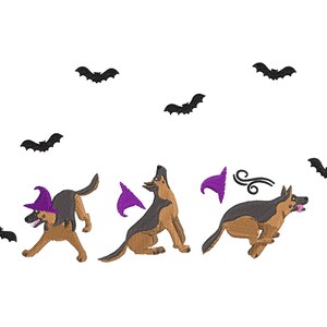 Duitse herder Halloween machine borduurwerk ontwerpen, spookachtig seizoen honden in kostuum, puppy huisdier dier Witchy instant digitale download hond moeder