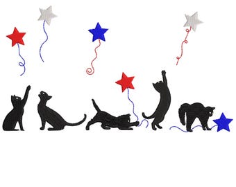 4th of July Cat Embroidery Design, Black Cats Machine Embroidery Files, Kitten Embroidery Design File Trendy Embroidery Files for Cat Lovers