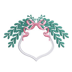 Pink Bow Crest Embroidery Design, Green Garland Embroidery Frame Design, Baby Girl Boy Embroidery Design Banner pes dst jef exp vp3 xxx sew