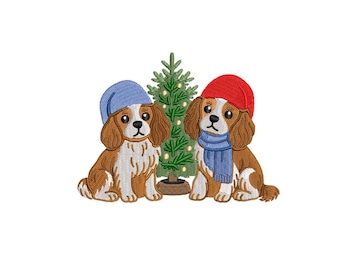 Cavalier King Charles Spaniels Dog Embroidery pes dst exp hus jef vp3 Christmas Spaniel Machine Embroidery Design, Holiday Dog Design Scarfs