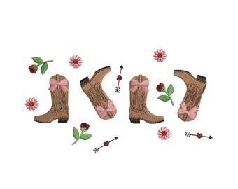 Stiefel mit Blumen Maschinenstickerei, Stickdatei 3 Größen, Western Country Cottage Cowgirl Cowboy Rosen Vday Cowgirl Sommer Frühling Design