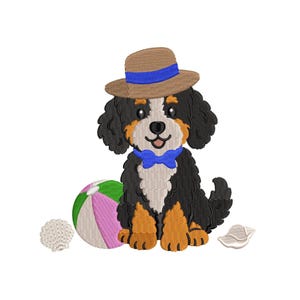 Berniedoodle Embroidery Designs, Bernese Mountain Dog Beach Coastal Puppy, Poodle Pup Summer Embroidery Digital Downloads Bernadoodle Dog