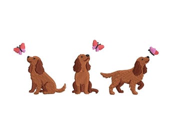 Butterflies Spaniel Dogs Embroidery Design Cocker Spaniel Trio Spring Puppy Pet Machine Embroidery Designs Dog Digital Download pes dst jef