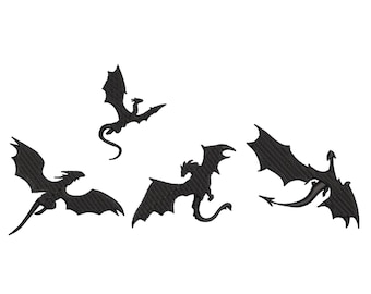 Dragon Embroidery Flying Minimalist Winged Dragon Digital Instant Download, Fantasy Bookish Machine Embroidery, Literary Girl Bookworm Book