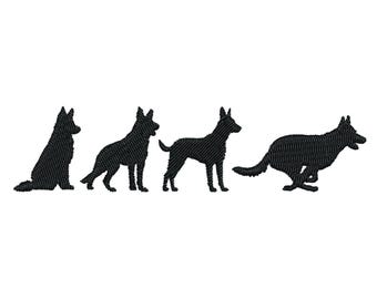 Pet Embroidery Design with German Shepherd, Dog Machine Embroidery File, Quick Stitch Single One Color Thread Silhouette Embroidery Design