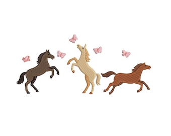 Horse Embroidery Design, Farmhouse Country Embroidery Running Horse Chasing Butterflies Machine Embroidery, Cowgirl Cowboy Instant Download