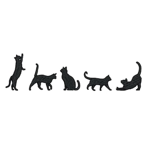 猫の刺繍デザイン、黒猫の機械刺繍ファイル、5匹の猫の刺繍デザインファイル、猫好きのためのトレンディな刺繍ファイル