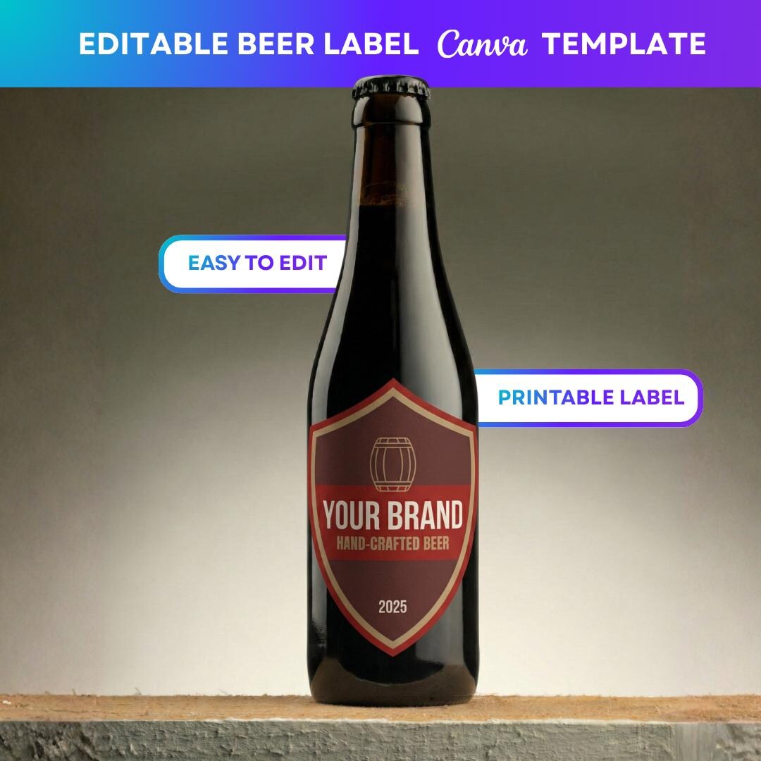 Editable Beer Label Template Canva, Custom Beer Bottle Label, Homebrew ...