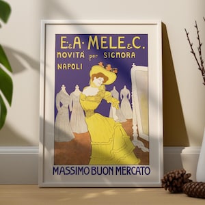 Vintage Italian Poster Home Decor, Retro Fashion Wall Art, L. Cappiello Print, Antique Style Decor, Napoli Massimo Buono