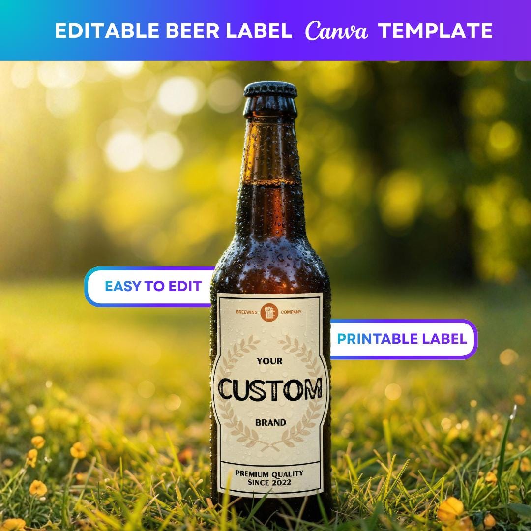 Editable Beer Label Template Canva, Custom Beer Bottle Label, Homebrew ...
