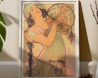 Vintage Bohemian Decor - Art Deco Wall Art - Alphonse Mucha Salome Art Nouveau Print - Woman Portrait Instant Digital Download