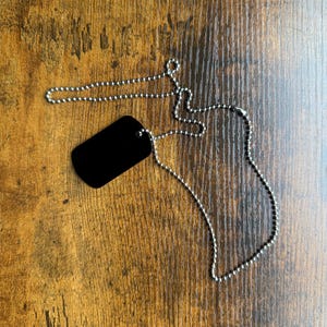Personalized Laser-Engraved Military Style Dog Tags (Black dog tag with white/silver engraving)