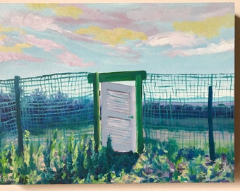 Farm in Ithaca, Original oil on paper mounted on cradled wood panel