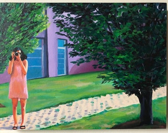 Rebekah at Dia Beacon, Original oil on paper mounted on cradled wood panel