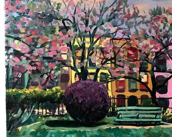 Clinton Community Garden Spring 2019, Original oil on canvas painting