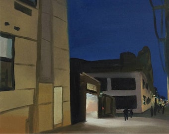 Moon Over the Jefferson L, Original oil on paper