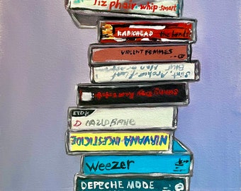 Cassette Tapes from the 90s, Original oil painting on paper 2023