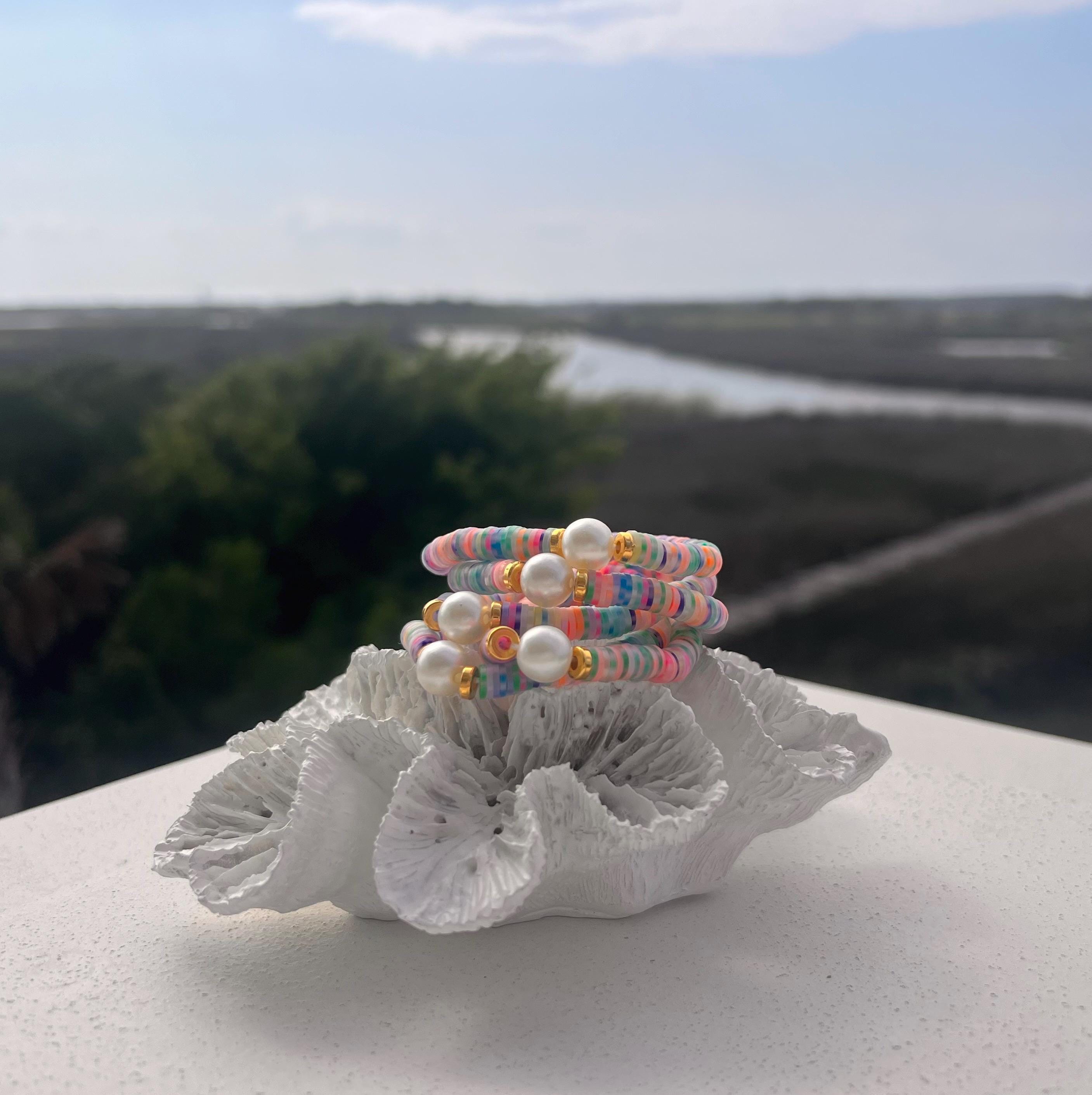 Cute handmade clay bead bracelets, pearl bracelets, preppy, summer jewelry, summer bracelets, pearl bracelet