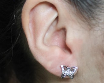 Sterling Silver Butterfly Stud Earrings | Dainty Pave Jewelry